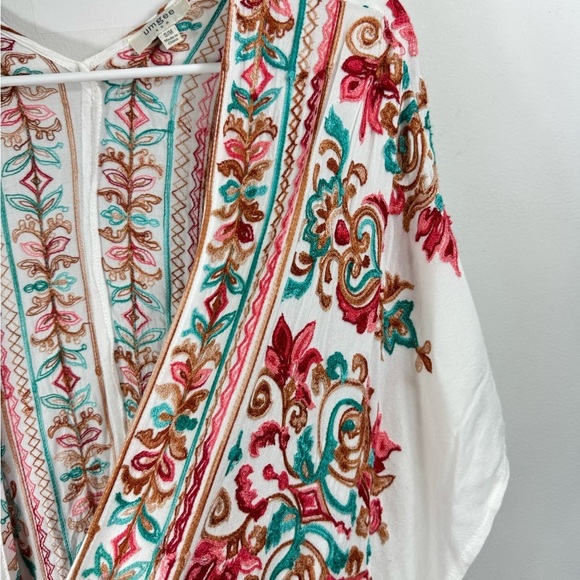 Umgee Size S/M Kimono Open White Floral Embroidered Boho Hippie Cardigan Topper - Picture 4 of 6